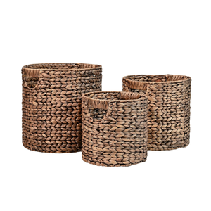 Juego de 3 cestas cilíndricas de jacinto de agua para almacenamiento con asas, cesta de almacenamiento minimalista para ropa de Vietnam - Product Image 4