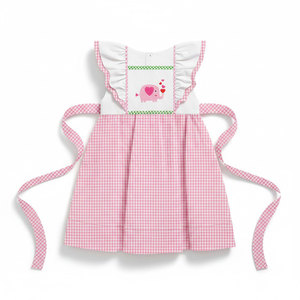 Vestido de San Valentín para Bebés Niñas con Elefantes Enamorados Bordados a Mano - Product Image 1