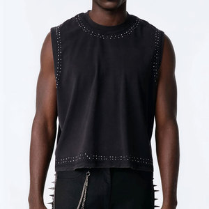 เสื้อกล้ามคอกลมทรงหลวม ดีไซน์ประดับเพชรเทียมสำหรับผู้ชาย รุ่นใหม่มาแรง แฟชั่นสุดฮิต ใส่สบายสำหรับฤดูร้อน ทรงบ็อกซี่ฟิต - Product Image 4