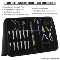 Kit d'outils pour extensions capillaires en acier inoxydable : Pince à micro-perles, Pince à sertir, Crochet de séparation, Aiguille à boucle, Aiguille à coudre 12