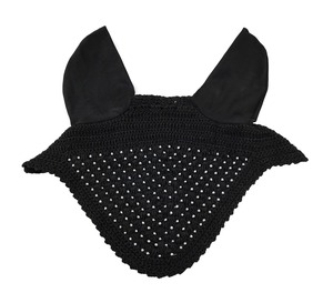 Voile anti-mouches pour cheval en crochet noir avec détails cloutés argentés, protège-oreilles souples, couleur personnalisable, haute qualité, confortable - Product Image 1