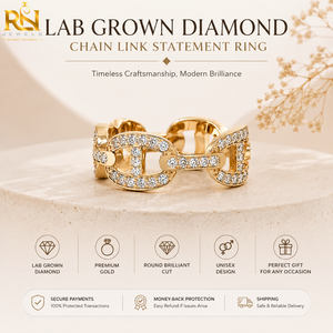 Anillo de Eslabones con Diamantes Cultivados en Laboratorio, Engastado en Oro Blanco y Amarillo |   Anillo de Compromiso y Matrimonio Unisex de Lujo, 1.2 mm, Corte de Diamante - Product Image 5