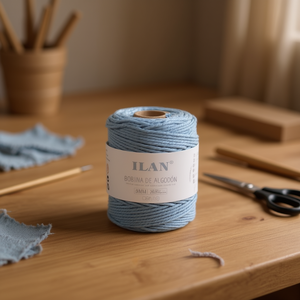 Bobina di cordoncino di cotone Ilan 3mm azzurro per lavori artigianali - Product Image 2