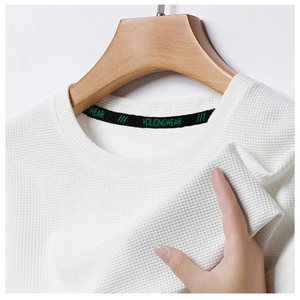 เสื้อยืดคอกลมแขนสั้นสำหรับผู้ชาย สไตล์ลำลอง ผ้าวาฟเฟิล ระบายอากาศได้ดี สีพื้น แฟชั่นเสื้อยืดผู้ชาย - Product Image 2