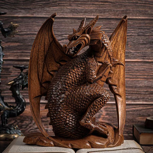 Premium Solid Wood Dragon Sculpture Feng Shui Dragon Statue Handmade Wood Craft Wholesale Decorative Wooden Dragon Figurine - Product Image 1