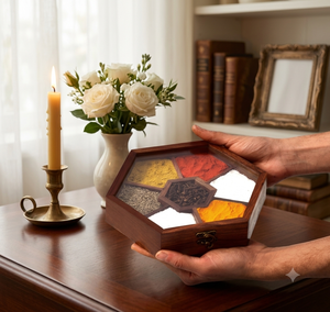 Boîte à épices hexagonale en bois écologique avec couvercle en verre, plusieurs compartiments, organisateur d'assaisonnements pour comptoir de cuisine - Product Image 3