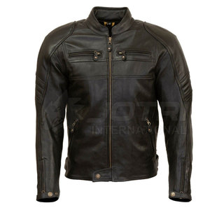 Blouson en cuir de moto d'hiver haut de gamme, design classique pour motard, cuir véritable durable, coupe confortable, séchage rapide, respirant pour - Product Image 1