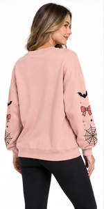 Halloween Printed Front <b>Sweatshirt</b> Cute <b>Black</b> Cat Pumpkin Graphic 100% Cotton Oversized <b>Crew</b> <b>Neck</b> Long Sleeve Pullover Autumn - Product Image 4