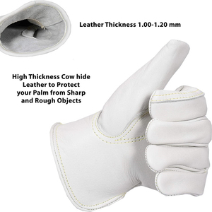Guantes de Seguridad de Cuero de Grano Completo, Textura Lisa, Puño Recto, Duraderos, Antideslizantes, de Uso General, Blancos - Product Image 2