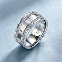 Bague en titane avec double rangée de zircone pavée, alliance brossée de 8 mm pour hommes et femmes, bijoux de luxe en gros