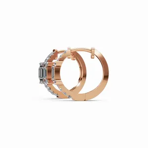 Pendientes de Aro con Diamantes Certificados por IGI en Corte Redondo y Baguette, Pendientes de Oro Rosa de 18K para Mujer - Product Image 3