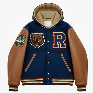 Diseña tu propia chaqueta varsity de alta calidad, cálida para el invierno, con capucha y cuello, para hombres y chicos. - Product Image 1