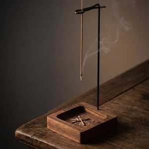 Minimalist Acacia Wood Incense Burner & Stick <b>Holder</b> with Metal <b>Rod</b> and Square Ash Catcher Tray Durable Eco-Friendly Home Decor - Product Image 3