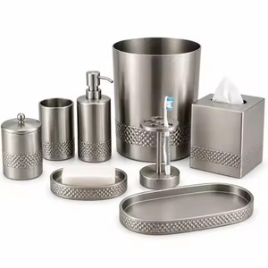 Modern Stainless Steel <b>Bathroom</b> <b>Set</b> Six-Piece Vanity <b>Accessories</b> for Home Hotel Spa Rectangle Design Durable Finish - Product Image 6