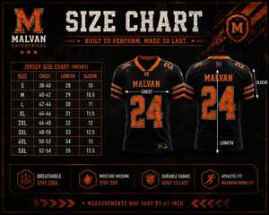 Maillot de football américain personnalisé Malvan Enterprises, unisexe, noir et orange, col baseball, manches courtes, imprimé par transfert thermique - Product Image 5