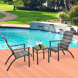 3-Piece High Backrest and Armrest Patio <b>Rattan</b> <b>Bistro</b> <b>Set</b> for <b>Garden</b> Use - Product Image 5