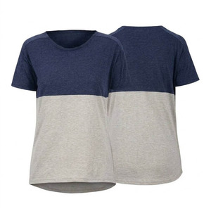 T-shirt pour homme à blocs de couleur, manches courtes, col rond, coupe classique, décontracté, tricoté, gris bleu, design uni - Product Image 2