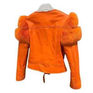 Veste en cuir vintage à bordure en fourrure de renard de haute qualité pour femmes, nouvelle mode, manches longues, fermeture éclair, automne-hiver, vente chaude - Product Image 2