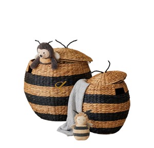 Cesta de Almacenamiento de Jacinto de Agua con Tapa, Diseño de Abeja, Organizador de Juguetes Tejido a Rayas, Decoración Adorable para Cuarto de Bebé o Sala de Juegos - Product Image 2