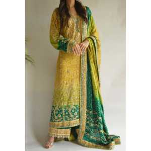 Conjunto de Top de Chifón, Pantalones Plazzo y Dupatta con Estampado Digital y Bordado, Bellamente Elegante - Product Image 1