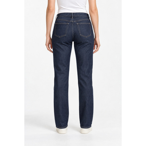 Jeans de mezclilla de tiro medio y pierna recta para mujer, lavado oscuro, índigo profundo, estilo hip hop, bordados, tallas XS-XL, OEM, marca privada - Product Image 2