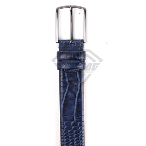 Cinturón de Cuero Genuino Premium para Hombre, Diseño de Cocodrilo Azul en Relieve, Correa de Alta Calidad para Vestir - Product Image 3