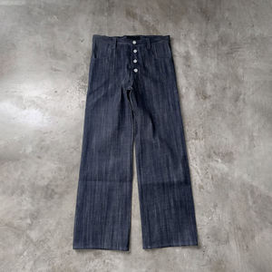 Jean cargo taille haute en denim brut délavé bleu, coupe droite, service OEM et ODM, streetwear, broderie unie - Product Image 1