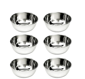 Ensemble de 6 bols en acier inoxydable, métal poli, pour servir les aliments, compatibles lave-vaisselle, design minimaliste, usage domestique, vente en gros - Product Image 1