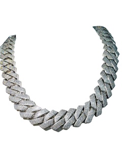 Cadena de Cuerda Personalizada de 18mm con Moissanita y Diamantes, Diseño Cubano con Patrón de Paz, para Regalos de Boda, Material Principal: Oro - Product Image 1