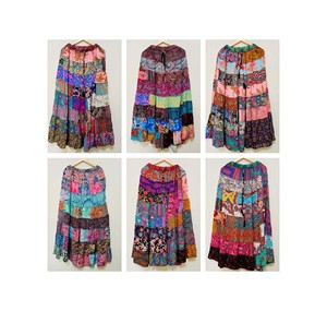 Wholesale Lot tiered <b>Patchwork</b> <b>skirts</b> colorful fairy core exotic long <b>skirts</b> floaty stripped maxi <b>skirts</b> Ibiza party up-cycled - Product Image 1