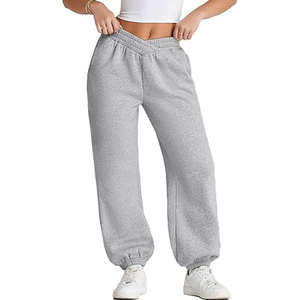 Pantalon de jogging ample Y2K pour femme avec taille croisée en V, pantalon de détente en molleton à jambe large, taille haute et confortable - Product Image 1