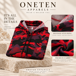 Sudadera con Capucha Corta de Camuflaje Rojo con Logotipo Personalizado, Sudadera Informal Unisex de Punto con Bolsillo, Estilo Otoñal - Product Image 3