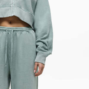 Custom Logo Washed Tracksuit Women Heavyweight Fleece <b>Crop</b> <b>Zip</b> <b>Up</b> Hoodie Wide Leg Sweatpants 2 Piece Set Streetwear - Product Image 2