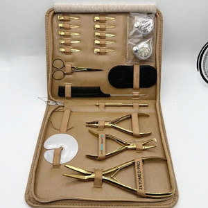 Pince à micro-liens en plasma doré, en acier inoxydable, courbée et plate, pour usage professionnel en salon, kit d'outils pour extensions capillaires - Product Image 1