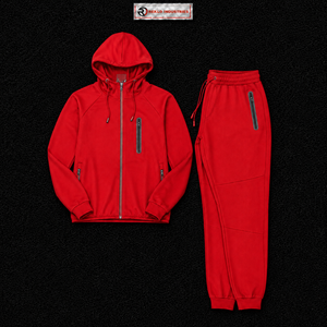 Conjunto Deportivo para Hombre con Capucha Roja, Sudadera y Pantalones de Color Sólido con Cierre Completo, Transpirable, de Poliéster, para Otoño, Estilo Casual Urbano - Product Image 5