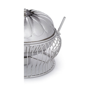 Elegant Silver Chafing Dish Featuring A Pumpkin Shaped Lid Cage <b>Stand</b> And Serving Spoon Ideal For Fine Dining Wedding Events - Product Image 6