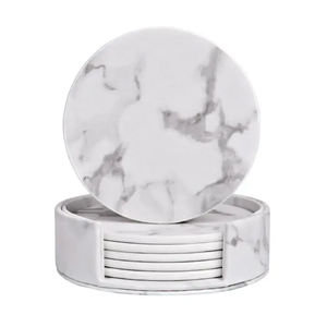 Ensemble de sous-verres en marbre blanc de luxe, sous-verres en pierre faits à la main avec bordure en laiton doré, meilleure qualité, cadeau pour la maison et la cuisine - Product Image 2