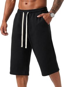 Shorts Bermuda en Coton Noir pour Homme, Taille Élastique avec Cordon de Serrage, Couleur Unie Décontractée avec Poches, Taille Mi-Haute en Tissu Tricoté - Product Image 1