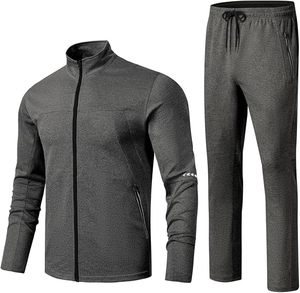 Conjunto Deportivo para Hombre de Color Sólido, Chaqueta con Cierre Frontal y Cuello Alto, Pantalones con Cordón, Secado Rápido, Poliéster, Ropa de Otoño - Product Image 1