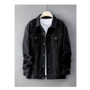 OEM Men's Casual Outwear Denim Jean Jacket Fall Button-up <b>Coat</b> in Oversize Black Denim Jacket - Product Image 2