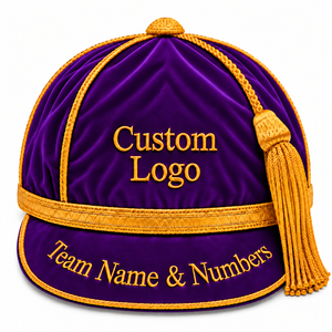 Casquettes d'honneur à 6 panneaux de couleur violette, style tendance, avec passepoil doré et pompons, couvre-chef formel pour hommes et femmes, équipement d'équipe sportive, casquette d'honneur - Product Image 1
