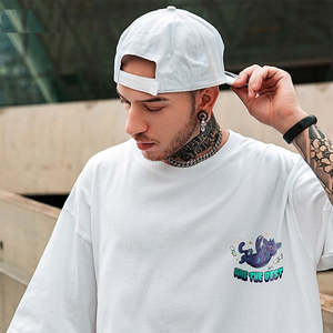 เสื้อยืดโอเวอร์ไซส์ลายแมวดำผู้ชายสไตล์สตรีทโลโก้ด้านหน้าแขนสั้นคอกลมทรงปกติผ้าฝ้าย 100% แห้งเร็ว - Product Image 3
