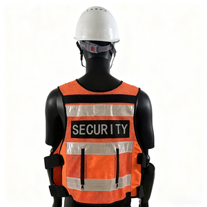 Gilet de sécurité haute visibilité, bandes réfléchissantes orange, plusieurs poches, polyester, uniforme de garde pour hommes, toutes saisons - Product Image 3