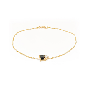 Best Selling Products Handmade <b>Solid</b> K14 Yellow <b>Gold</b> Blue Sapphire & Diamond Toi et Moi Dainty Bracelet Birthday Gift For Her - Product Image 1