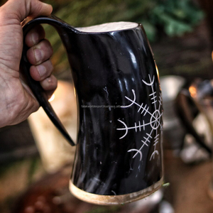 Taza de cuerno para beber genuina antigua para cerveza, vino, hidromiel y cerveza, buey y cuerno de búfalo, taza de cuerno de jarra, vasos de Falak World Export - Product Image 4