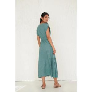 Vestido Maxi con Corte en A, Cuello en V, Manga Corta, Diseño de Puntos, Estilo Cruzado, Plisado, Ligero y Transpirable para Mujer - Product Image 4