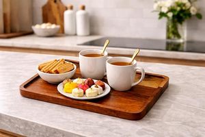 Bandeja Decorativa de Madera con Asas Metálicas, Rectangular, para Servir, Pulida, para el Hogar, Hotel, Restaurante - Product Image 4