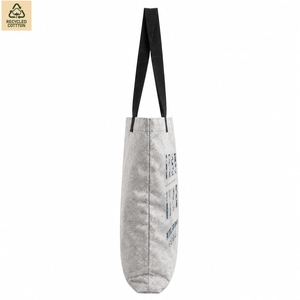 Sac fourre-tout en coton recyclé mélangé avec logo personnalisé, 220 GSM, gris, sac de shopping promotionnel, poignées noires, vente en gros, fabricant OEM ODM - Product Image 6