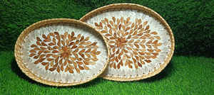 Juego de Bandejas Redondas de Ratán con Madreperla, Artesanía India Aangan Royale, Elegancia Tradicional para Servir Té, Aperitivos y Presentación - Product Image 4