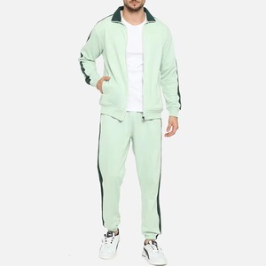 Survêtement vert clair pour homme, fermeture éclair intégrale, col montant, style sportif, 100 % polyester, respirant, coupe classique, idéal pour le printemps - Product Image 4